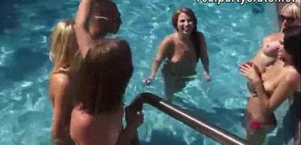  Horny party sluts sucking and fucking by the pool
